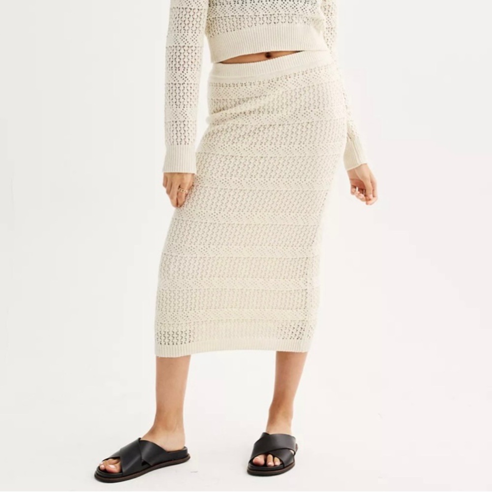 Women’s Juniors Size Small Ivory Color Eyelet Crochet Maxi Tube Skirt - Picture 1 of 2